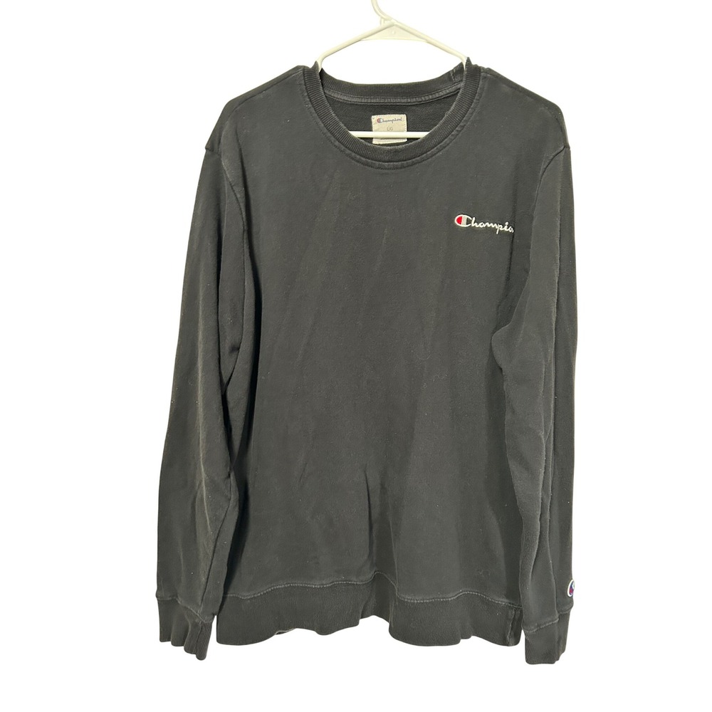Champion Mens Crewneck Sweatshirt Black Script Logo Fleece Pullover Large
